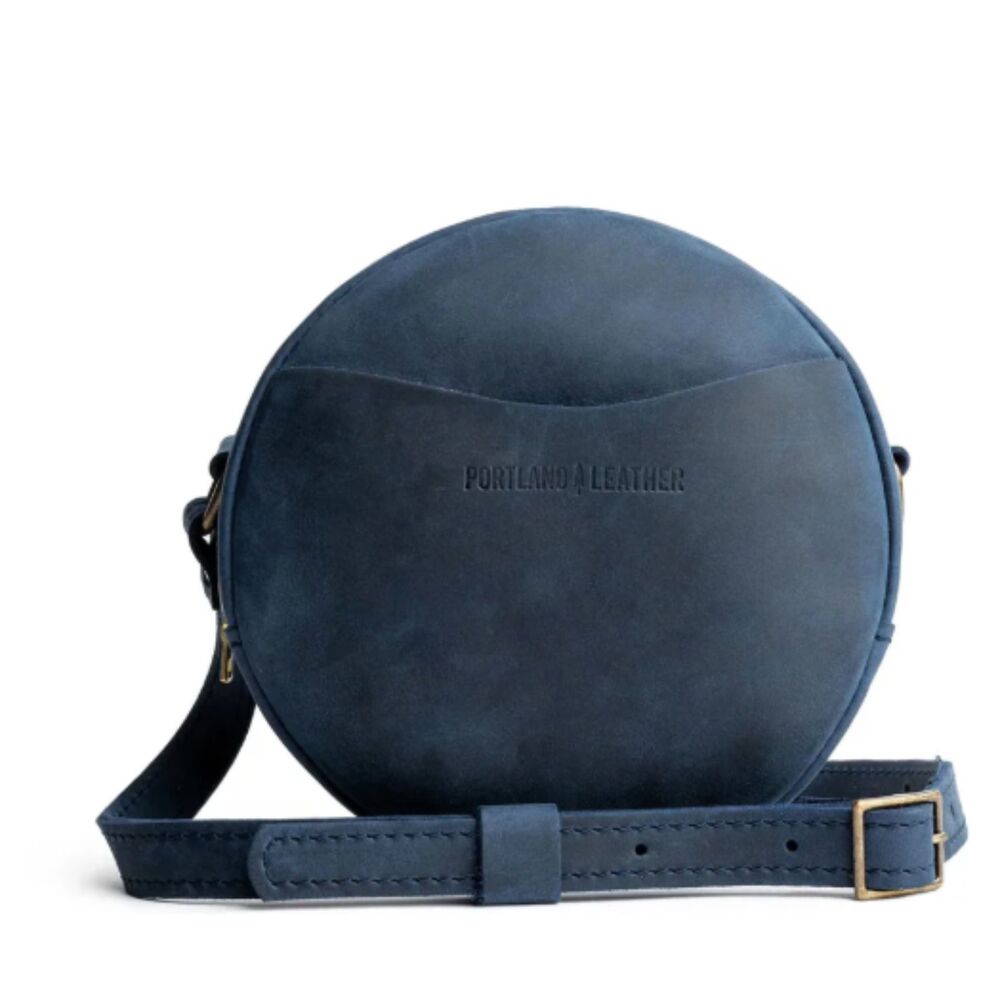 Portland Leather Goods Circle Crossbody Navy Deep Water Large 9" Premium Purse - Picture 3 of 7
